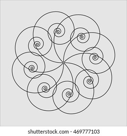 geometric pattern on a gray background, curls