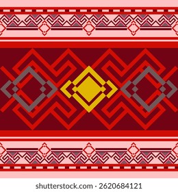 Geometric pattern on light red background in dark red tones. Native American tribal fabric. Ethnic seamless pattern. Suitable for textile, tile, carpet. Vector illustration design. boho indian texture