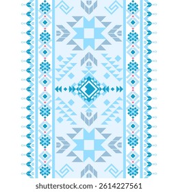 Geometric pattern on white background in sky, gray and pink tones. Seamless Native American tribal fabric. Ethnic motif. Suitable for textile, rug, tile. Vector illustration design. indian traditional