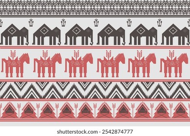 Geometric pattern on white and black background ,Thai lanna traditional,unique design and symbol,local flag with animals ;elephant,ancient culture ,design for farbric,costume,clothing,decoration