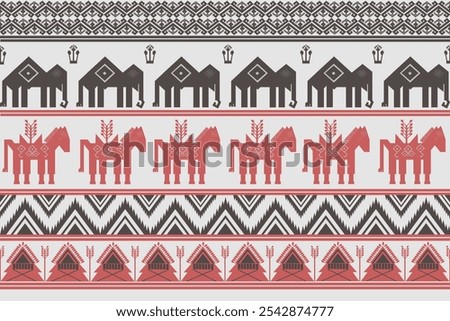 Geometric pattern on white and black background ,Thai lanna traditional,unique design and symbol,local flag with animals ;elephant,ancient culture ,design for farbric,costume,clothing,decoration