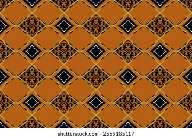 Geometric Pattern with Orange and Black Diamond Shapes and Intricate Designs