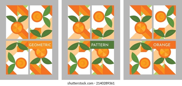 Geometric pattern orange seamless background. Banner organic orange in flat style. Great for flyer advertising natural products cover design. Set Vector illustration.