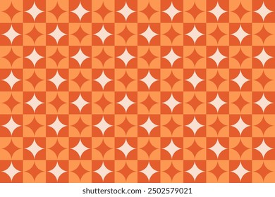 Geometric pattern with orange squares with light rhombs. Abstract modern seamless pattern squares in staggered order with rhombs.