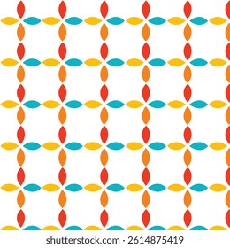 Geometric pattern with orange, yellow, and blue flowers