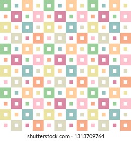 Geometric pattern. Pastel colors square ornaments wallpaper. Simple and modern shape design. Abstract art. Decorative print for fabrics, textile, wrapping paper. Chequered texture. Mosaic background