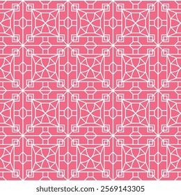 Geometric Pattern with Pink Background, Geometric floral set of seamless patterns.