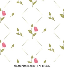  Geometric pattern with pink flowers, diamond wallpaper. Seamless Floral Pattern