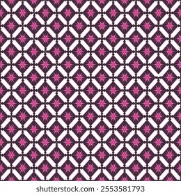Geometric Pattern, Pink and White Geometric Star Pattern, Repeating Geometric Design with Pink and White Stars, Seamless Vector Background