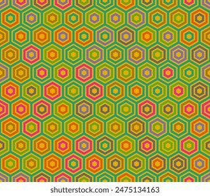 Geometric pattern. Plain hexagon frames. Hexagonal shapes. Multiple tones color palette. Seamless pattern. Tileable vector illustration.