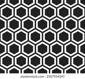 Geometric pattern. Plain hexagon net with inner solid cells. Large hexagon shapes. Seamless tileable vector illustration.