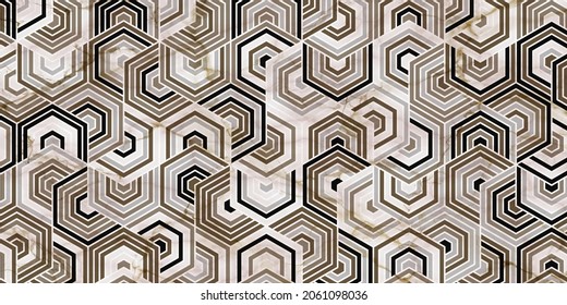 Geometric pattern polygonal shape golden background. Overlapping weave design with marble texture  