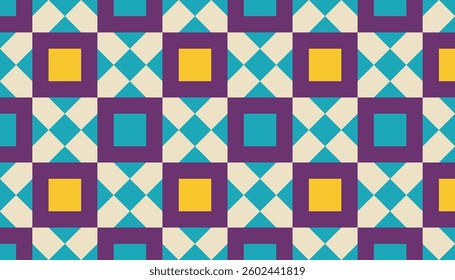 Geometric pattern with purple, blue and yellow color combination that creates a retro and elegant look. Ideal for interior design, fabric or graphic elements