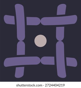 Patrón geométrico con Formas moradas y un círculo gris sobre un fondo oscuro