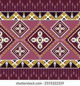 A Geometric pattern in purple, white, and gold with intricate designs