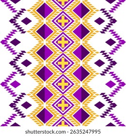 padrão geométrico Roxo Amarelo. Tecido tribal ameríndio, vetor de design para impressão têxtil tecida, azulejo, Saree, tapete, cartões, livros ilustrados, étnica boho indiana textura ornamento padrão sem costura