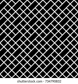 Geometric pattern. Rectangles, rhombuses composition. Seamless surface design with slanted blocks tiling. Grid image. Repeated strokes, diamonds ornament background. Mosaic motif. Grill wallpaper.