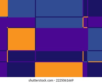 Geometric pattern with rectangles and squares. Bauhaus style. Dark blue. purple and yellow colour. Design for cards, banners, wallpaper, covers. Vector illustration