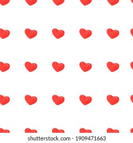 Geometric pattern with red 3d hearts on a white background. Romantic seamless vector pattern for Valentine's Day, wedding, anniversary, wallpaper, fabric, wrapping paper. 