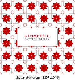 Geometric Pattern. Red Flower Shape seamless background pattern in eps file.  Abstract shape line design in vector. Geometric background for business. Isometric  for game background or gift wraps