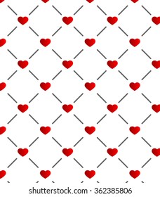 geometric pattern with red hearts.repeating texture
