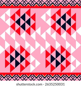 geometric pattern Red, pink, blue. Native American tribal fabric, design vector for woven textile printing,tile,motifs,carpet,cards, picture books, ethnic boho indian texture ornament seamless pattern