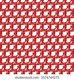 Geometric pattern in red and white color in the shape of ovals and squares