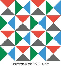 Geometric pattern, red, white, green and gray color triangle tiled pattern, seamless repeating beautiful background.