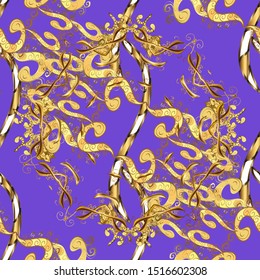 Geometric pattern. Repeated doodles. Vector art. Royal style. In vintage style. Vector art. Sketch, scribble, doodle on violet, brown and yellow colors. Linear pattern. Lace pattern. Seamless ornament