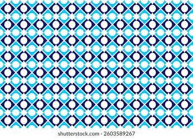 Geometric Pattern A repeating geometric pattern with diamonds and circles in shades of blue, creating a visually captivating and modern design. This seamless pattern is ideal for backgrounds.