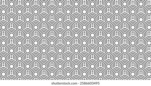 Geometric pattern of repeating hexagons, simple tribal motif background