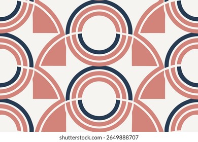 Geometric pattern with repeating shapes in coral navy colors abstract design vector