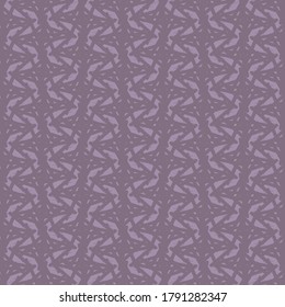 Geometric pattern resulting from an overlap of meandering stripes and broken lines. Decorative graphics in purple tones.