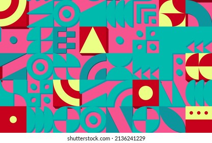 Geometric pattern with retro styled shapes and vibrant pink and green colors