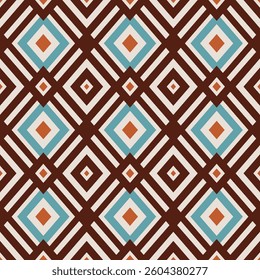 Geometric Pattern - Rhombus - Diamonds (Cream, Orange, Brown, Blue) - Repeating Vector Image; Easily Editable; Endless Design; Colorful lIlustration. Print for Gift Paper, Packaging, etc.