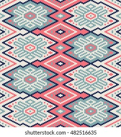 Geometric pattern with rhombus and flowers in pink