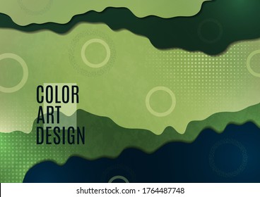 Geometrisches Muster von Ringen und Halfonen auf Wellenhintergrund. Helles modernes Design. Vorlage für Business Design für Cover, Broschüre, Poster, Banner. Vektorgrafik