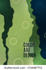 Geometrisches Muster von Ringen und Halfonen auf Wellenhintergrund. Helles modernes Design. Vorlage für Business Design für Cover, Broschüre, Poster, Banner. Vektorgrafik