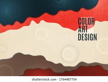 Geometrisches Muster von Ringen und Halfonen auf Wellenhintergrund. Helles modernes Design. Vorlage für Business Design für Cover, Broschüre, Poster, Banner. Vektorgrafik
