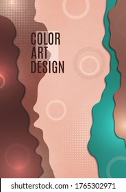 Geometric pattern of rings and halftones on a background of waves. Bright modern design. Template for business design for cover, brochure, poster, banner. Vector illustration