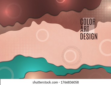 Patrón geométrico de anillos y semitonos sobre un fondo de ondas. Diseño moderno y luminoso. Plantilla para diseño de negocio para portada, folleto, afiche, banner. Ilustración del vector