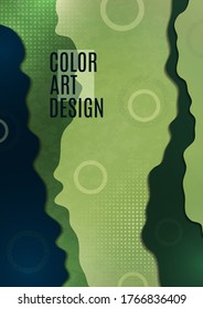Geometric pattern of rings and halftones on a background of waves. Bright modern design. Template for business design for cover, brochure, poster, banner. Vector illustration