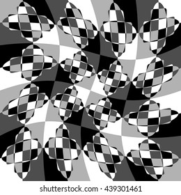 Geometric pattern with ripple, wavy distortion, warp effect. Abstract monochrome texture / background
