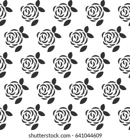 Geometric pattern with roses and leaves, black and white lines and silhouette. Vector illustration.