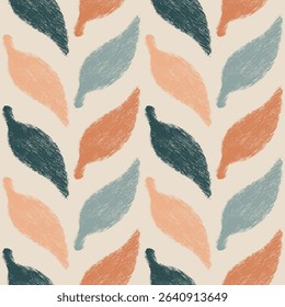 Geometric Pattern - Rough Leaf (Peach, Orange, Soft Blue, Teal) - Repeating Vector Image; Easily Editable; Endless Design; Colorful lIlustration. Print for Gift Paper, Packaging, etc.