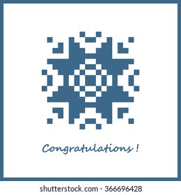 Geometric pattern round (blue embroidery). Postcard Congratulations