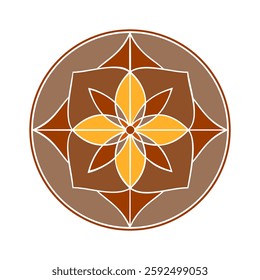 Geometric pattern, round ornaments, floral motif. Vector illustration. Tile template, mandala, oriental, Arabic motifs. Fashionable floral print in the form of individual elements.