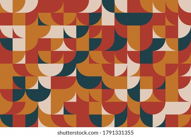 Geometric pattern with round and rectangle shapes in trendy flat autumn colors. Abstract vector background easy to edit and customize. Eps10