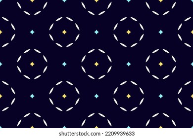 Geometric pattern round shapes background abstract motif minimalist classic colorful ornament graphic style. Casual repeating textile design, blue, white colors.