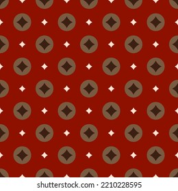 Geometric pattern round shapes background abstract diamonds motif minimalist classic colorful ornament graphic style. Casual repeating textile design template, red, white, gold colors.